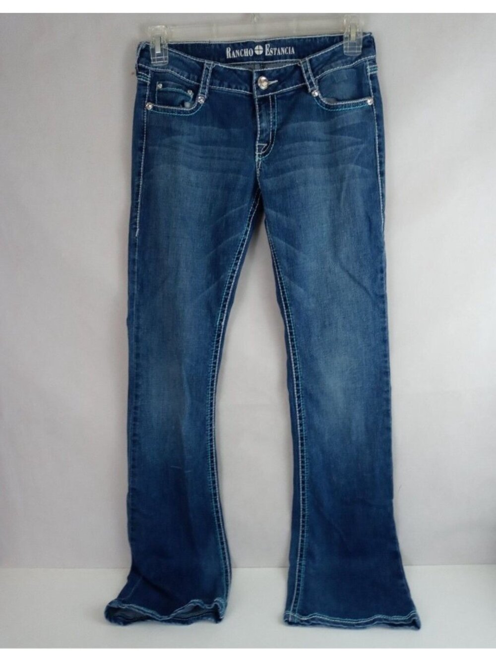 Rancho Estancia Jewelled Whiskered Distressed Embroidered Jeans Size 29 - Picture 2 of 10